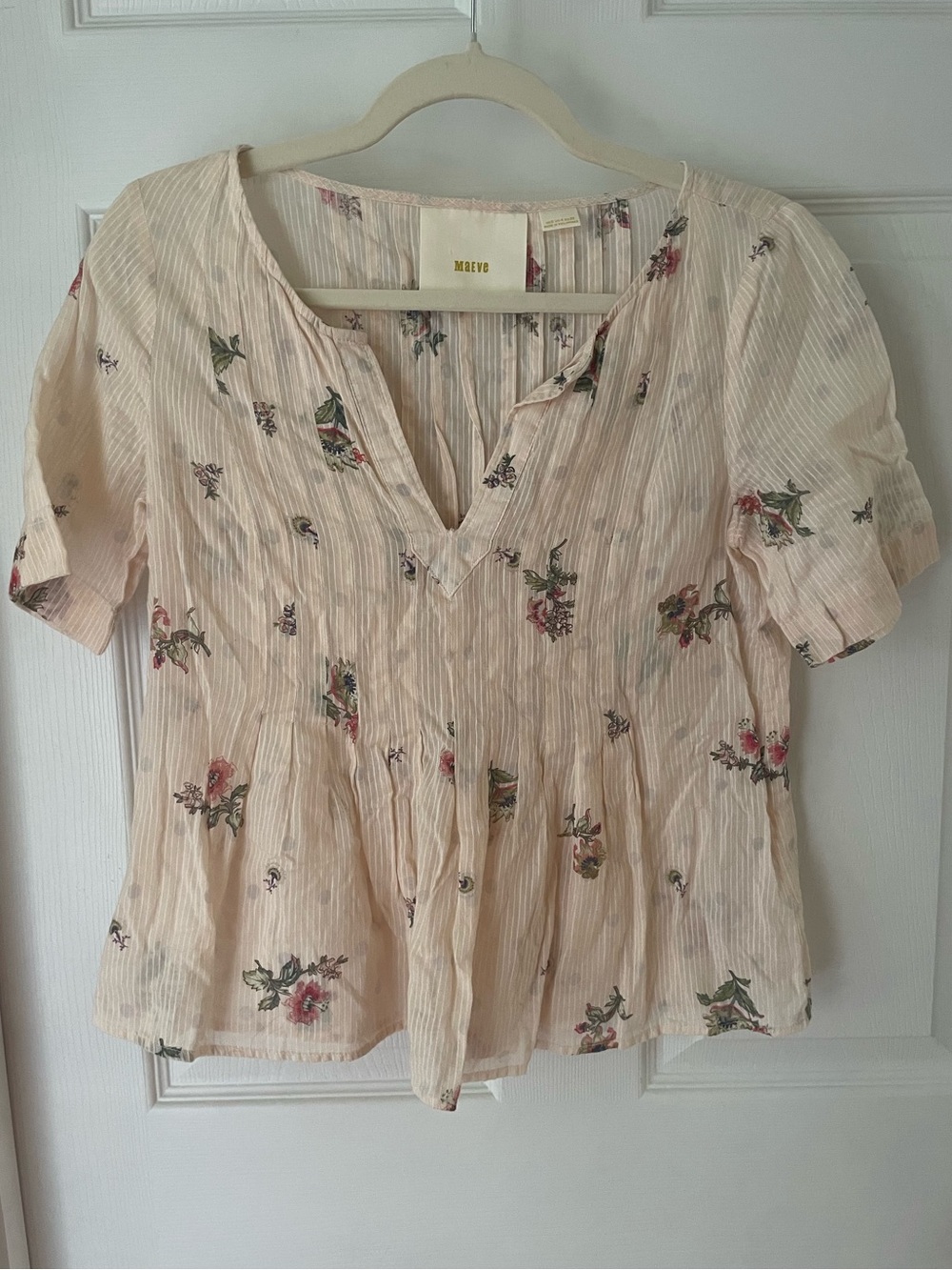 Maeve Cream Pink Floral Cotton Blouse